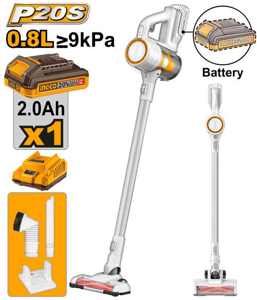 INGCO 20V Cordless Stick Vacuum Cleaner (CVLI2006) – Lightweight and Powerful Cleaning Solution, Includes 2.0Ah Battery and Charger, Ergonomic Design for Easy Maneuverability, Ideal for Quick Dust and Debris Removal in Workshops and Homes.