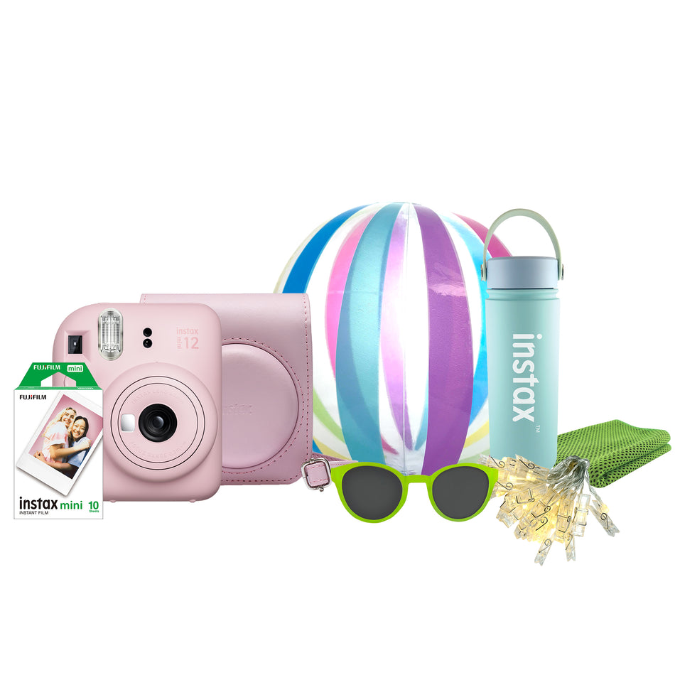 Fujifilm Instax Mini 12 Instant Camera – Summer Bundle (Camera case, Fairy Lights, Beach Ball, Cooling Towel, Hot & Cold Water Bottle, Funky Kids Sunglasses)