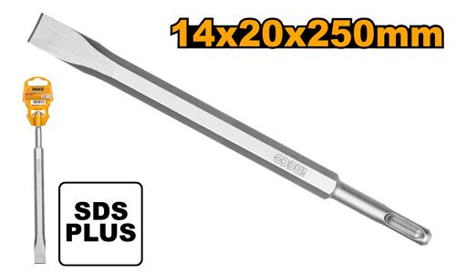 Ingco 14mm x 250mm x 20mm Professional SDS Plus Flat Chisel - High-Strength Alloy Steel Demolition and Scaling Tool for Concrete, Brick, and Masonry (DBC0122501)