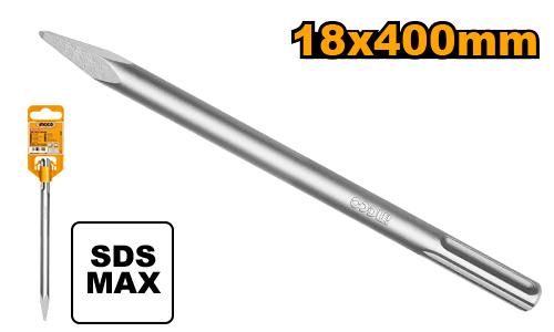 Ingco 18mm x 400mm Professional Pointed SDS-Max Demolition Chisel – Heavy-Duty Hardened Carbon Steel Breaker Point Bit for Rotary Hammers (DBC0214001)