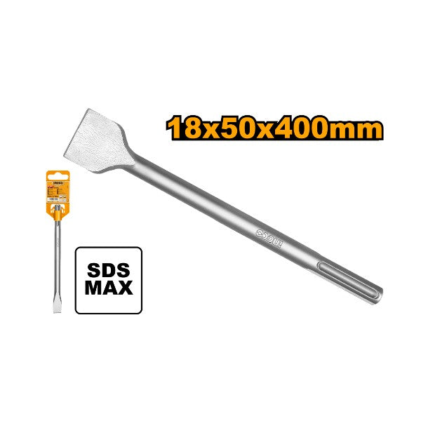 Ingco 18mm x 400mm x 50mm Professional Wide Flat SDS-Max Demolition Chisel – Heavy-Duty Hardened Steel Breaker Scaling Bit for Rotary Hammers (DBC0224002)