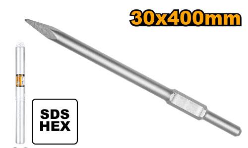 Ingco 410mm Pointed Hex Chisel | 30mm Shank Forged Steel Demolition Bit (DBC0314101)