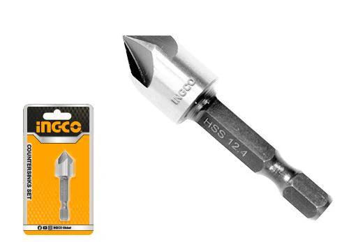 Ingco 4-Piece Countersink Drill Bit Set | HSS Carbon Steel 90-Degree Round Shank Woodworking Chamfer Set (DBCS1241)