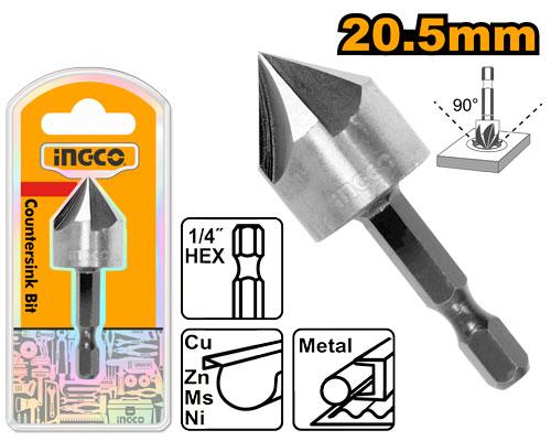 Ingco 20.5mm HSS Countersink Bit (DBCS2051) 90° High-Speed Steel Deburring & Chamfering Tool for Metal, Wood & Plastic Drilling