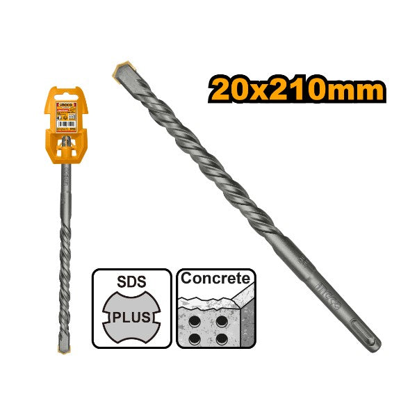 Ingco 20mm x 210mm Professional Industrial SDS-Plus Masonry Drill Bit – Heavy-Duty Cemented Carbide Tip Hammer Bit for Concrete, Brick, and Aggregate (DBH1212001)