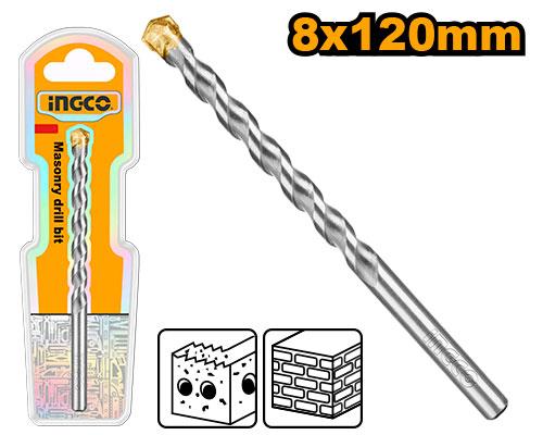 Ingco 8mm x 120mm Masonry Drill Bit (DBM2110812) Premium Industrial Grade Carbide-Tip Impact Drill Bit for Concrete, Cement, and Brick
