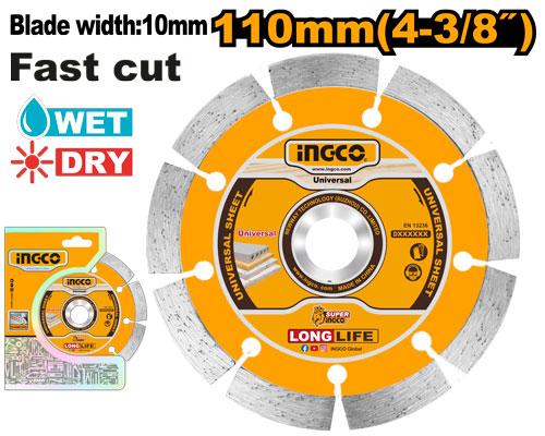 Ingco 110mm Segmented Diamond Disc | Dry Cutting Blade for Concrete, Brick, and Masonry (DMD011101)