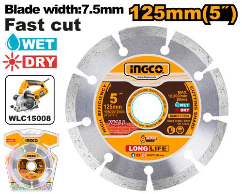 Ingco 125mm Dry Diamond Disc | 5-Inch Masonry Cutting Blade for Wall Chasers and Angle Grinders (DMD011254)