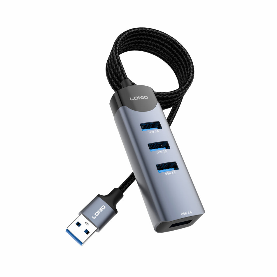 LDNIO DS-144U-1.2M | 2-in-1 USB-A & Type-C Hub (120cm) | 3x USB 3.0 + RJ45 Ethernet
