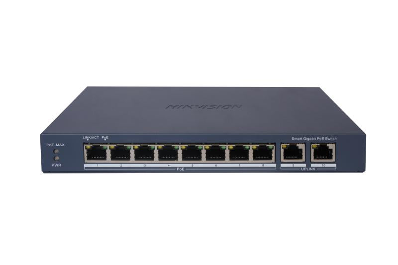 Hikvision DS-3E1510P-EI Smart Managed 8-Port Gigabit PoE Switch (8 x Gigabit PoE Ports, 2 x Gigabit Uplink Ports, Layer 2, Smart Cloud Management, Metal Enclosure)