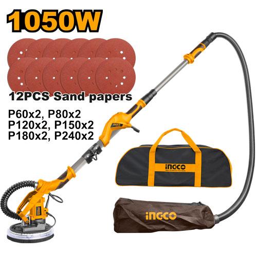 INGCO Drywall Sander Machine Extendable Handle Variable Speed Switch Sanding Walls Removing Paints with Auto Dust Collection Storage Bag (DWS10501)