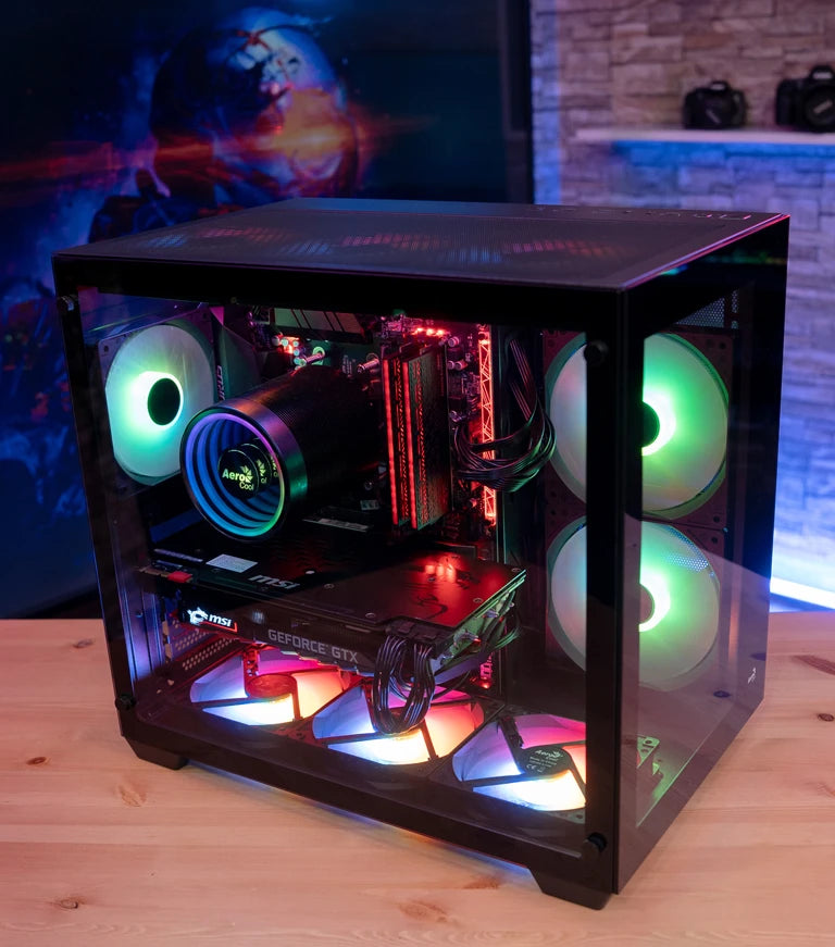 Aerocool ATX Case Dryft with Panoramic View, Full tempered glass front and side panels with Pre-installed Side 2x140mm, Bottom 3x120mm and Rear 1x120mm FRGB Fan, Black