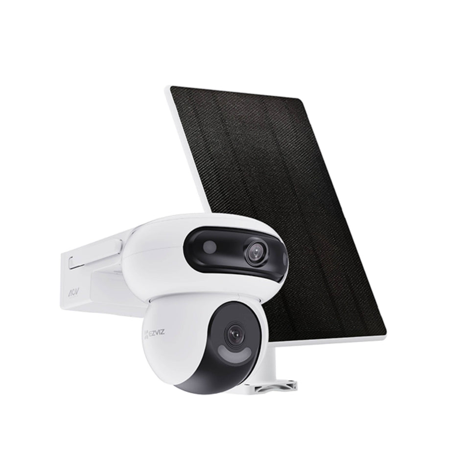 EZVIZ HB90x Smart Outdoor Security Camera, 2K Dual Lens 360° Angle, 10400 mAh Battery Operated, with Solar Panel, Continuous Monitoring without WiFi, Colour Night Vision