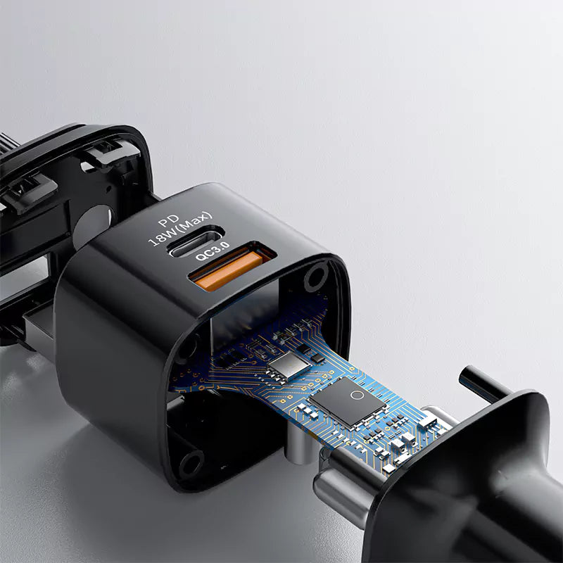 Ven-Dens VD-FM001 Dual Port Car Charger | PD 18W Type-C Fast Charge & 2.1A USB-A Power Adapter