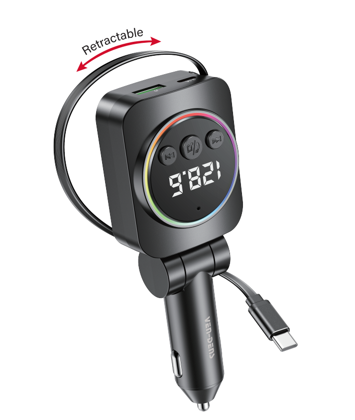 Ven-Dens VD-FM010 FM Transmitter | Wireless Bluetooth Car Adapter with Hands-Free Mic & USB Fast Charger