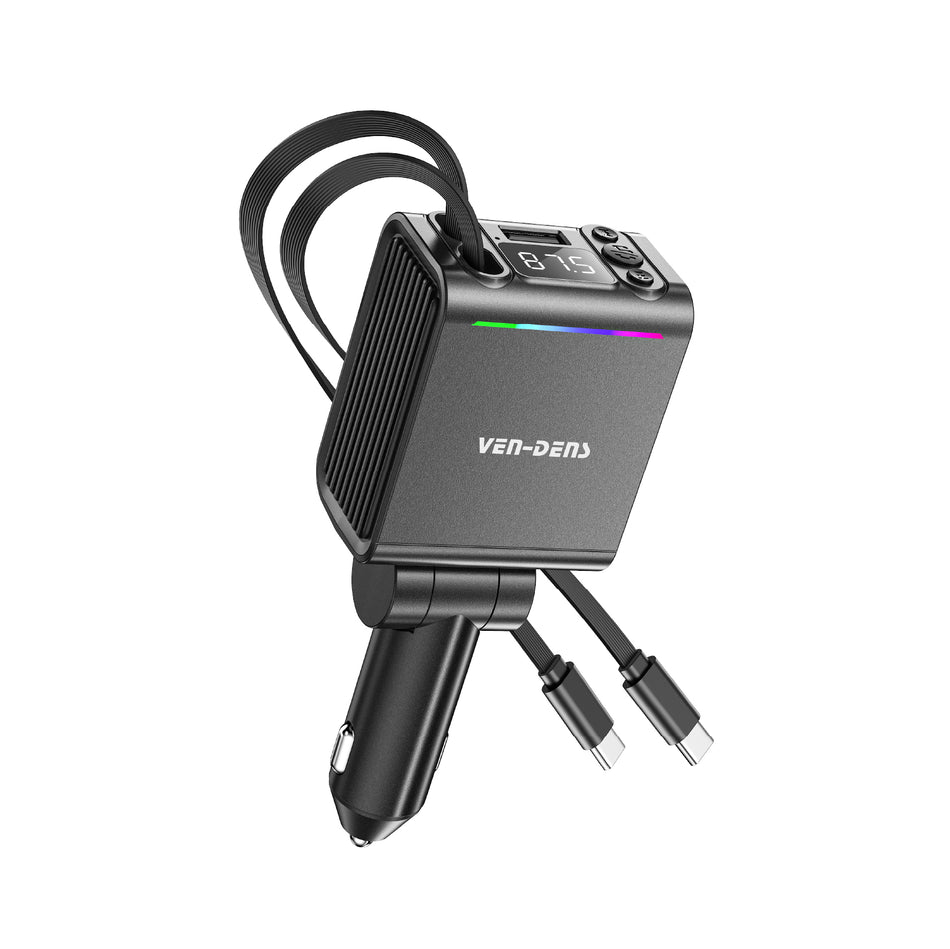 Ven-Dens VD-FM016 USB-A Car Charger and FM Transmitter | Wireless Bluetooth Audio Adapter, Hands-Free Calling & Dual Fast Charging