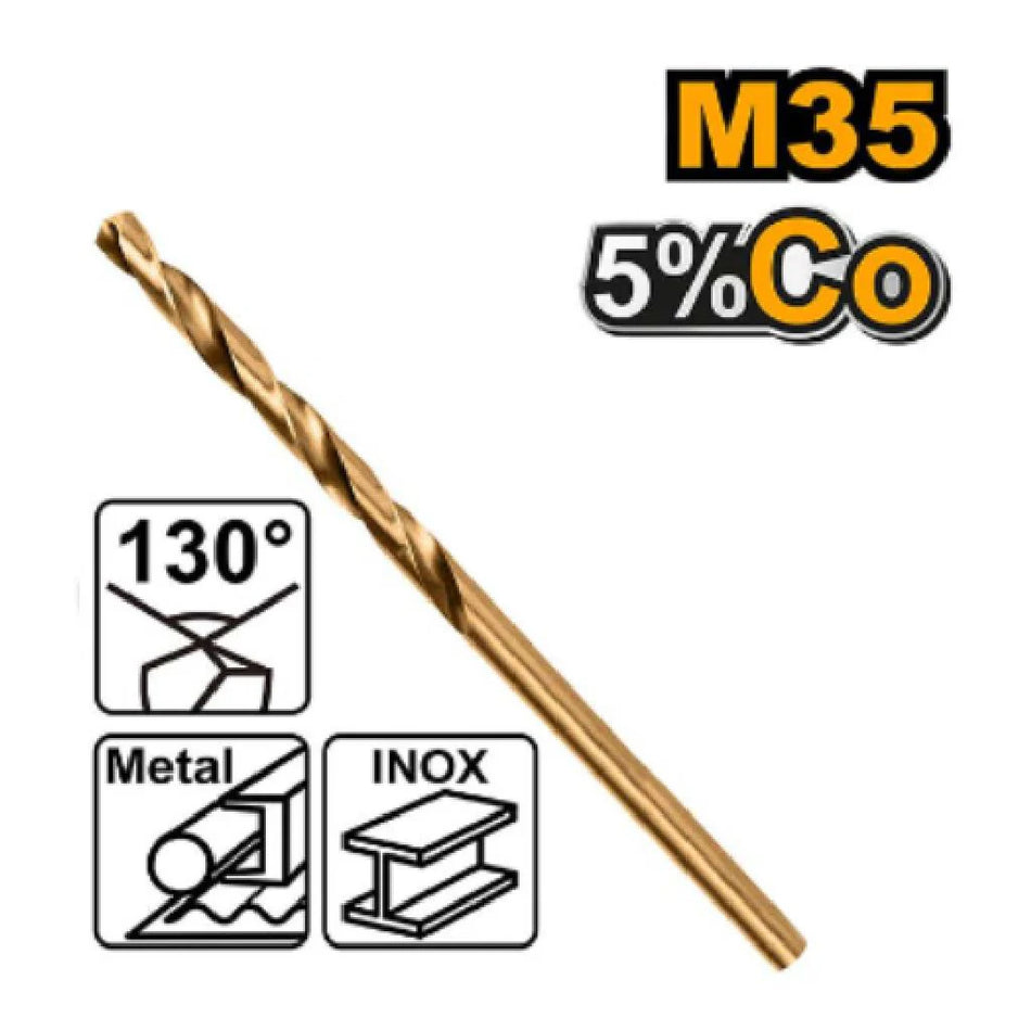 Ingco 13mm Professional M35 HSS-Co Cobalt Metal Twist Drill Bit - Heavy-Duty Heat-Resistant High-Speed Steel Straight Shank Drill for Stainless Steel and Cast Iron (DBT01130131)