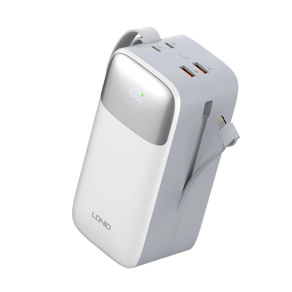 LDNIO PQ50 50000mAh Fast Charging Portable Power Bank | 22.5W Max Super Fast Output | Built-In USB-C & Lightning Cables | Smart LED Display