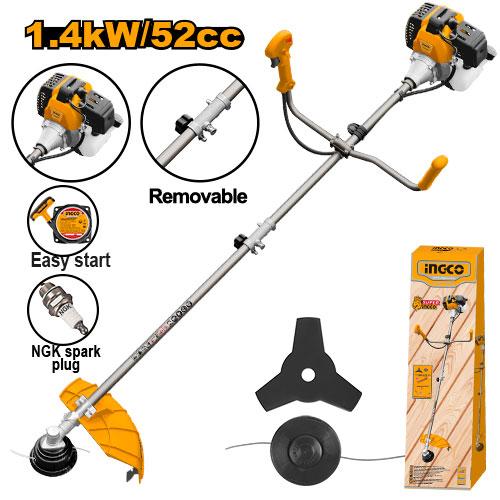INGCO Gasoline Grass Trimmer and Bush Cutter (GBC5524421) – Heavy-Duty 1.4kW (1.9HP) Powerful Landscaping Machine, 52cc 2-Stroke Engine, Dual Function (2T Blade & Nylon Spool), 460mm Cutting Width & 1200ml Fuel Tank