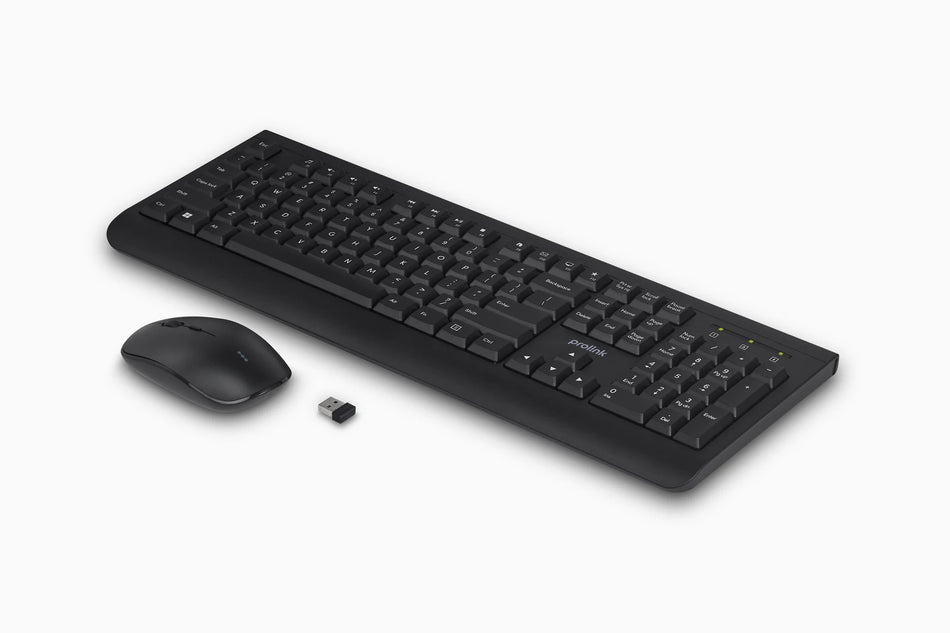 PROLiNK GMK-2002M | Wireless Multimedia Keyboard and Mouse Combo | Spill-Resistant 104-Key Desktop Keyboard and Adjustable 1600 DPI Ambidextrous Optical Mouse Set