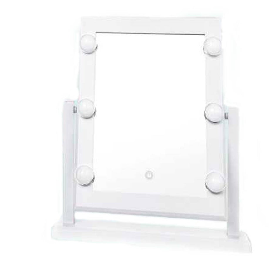 Green Lion Brightening 6-LED Desktop Makeup Cosmetic Mirror | Portable Lighted Vanity Mirror with 360° Rotation Storage Base, Smart Touch Sensor & Adjustable Dimmable LED Array (White)