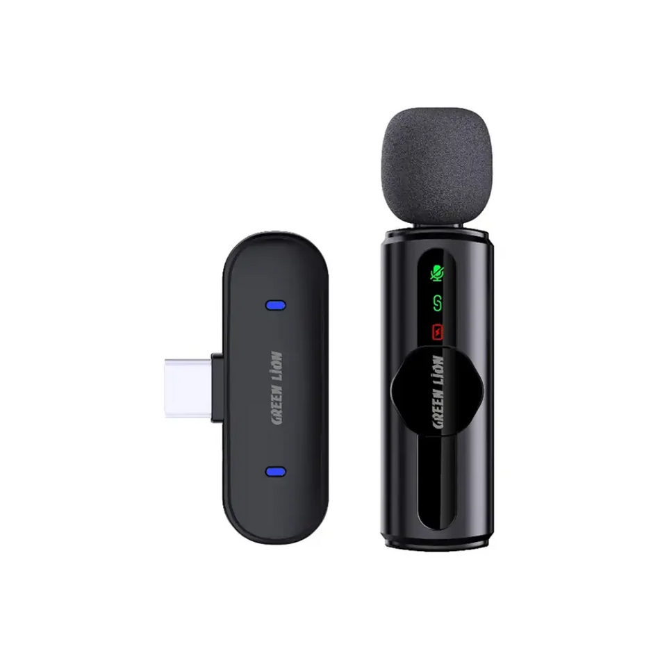Green Lion GM-75X Microphone 3 In 1,Real-Time Monitoring,Ultra Low Latency,360° Omni Directional,Reverb Mode, HD Sound Quality,5H Battery Life,65mAh Rechargeable Battery,20M Transmission Range - Black