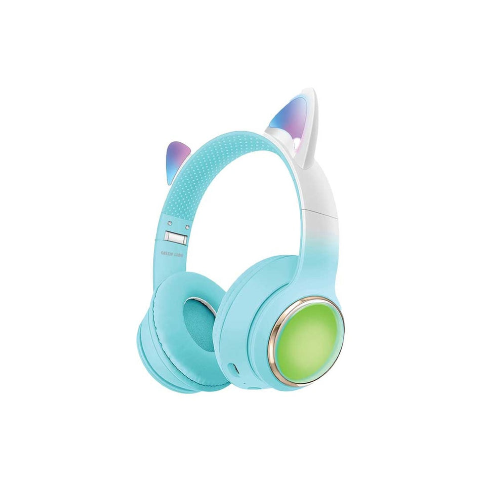 Green Lion GK-400 Kids Wireless Headphone 400mAh, BT V5.3, Light Effect, Flashing Modes, Lightweight & Portable, Charging Time Less than 2H, Type-C Charging, TF Card, AUX (Purple/Blue)
