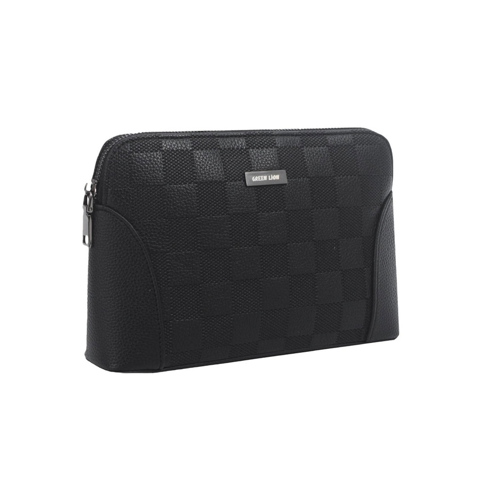 Green Lion Vallon Clutch Bag, Multi-Compartment Tech Organizer, Water-Resistant Material, Wristlet Strap, Premium Travel & Business Clutch (Black)