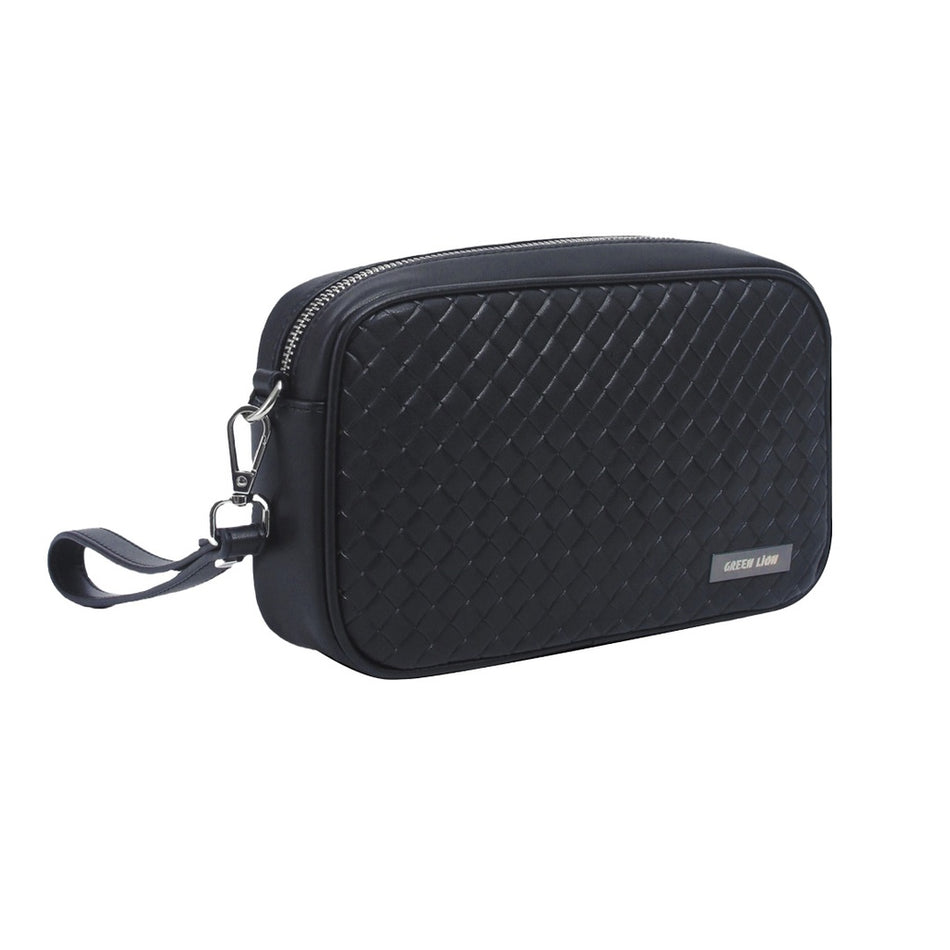 Green Lion Verso Clutch Bag, Multi-Compartment Tech Organizer, Water-Resistant Material, Wristlet Strap, Premium Travel & Business Clutch (Black)