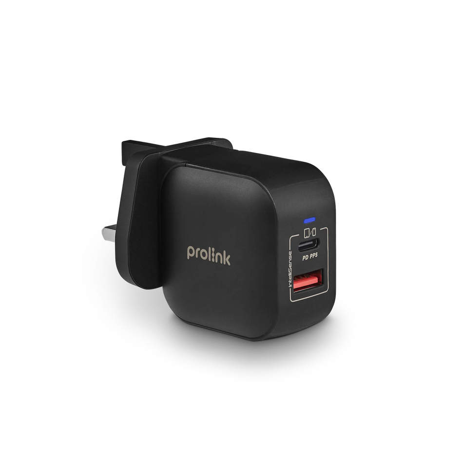 Prolink GT-23507 35W 2-Pos GaN PD Travel Wall Charger with Intellisense, 1 x USB-C, 1 x USB-A (UK/EU Plug)
