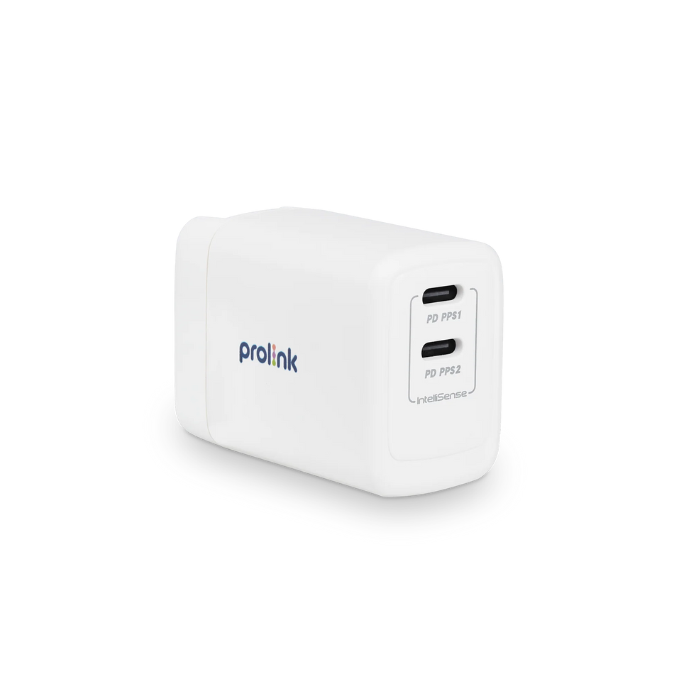 Prolink GT-24802 48W 2-Port GaN PD Travel Wall Charger with IntelliSense, 2x USB-C PD3.0