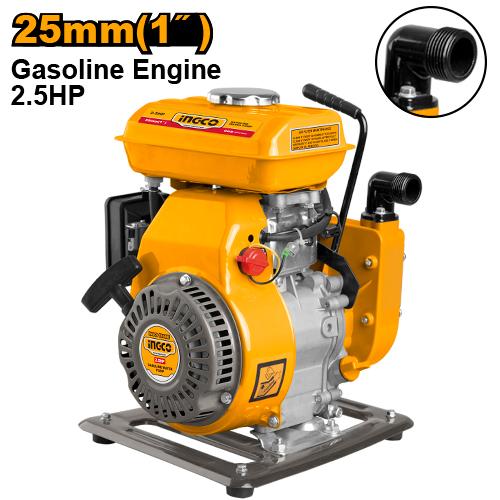 INGCO Gasoline Water Pump (GWP102) – Compact 1" Suction & Discharge Port Portable Pump Powered by 2.5HP Gasoline Engine, 105cc Displacement, 100L/min Max Flow Rate & 16m Max Head Lift, Features 1.2L Fuel Tank & Recoil Starting System