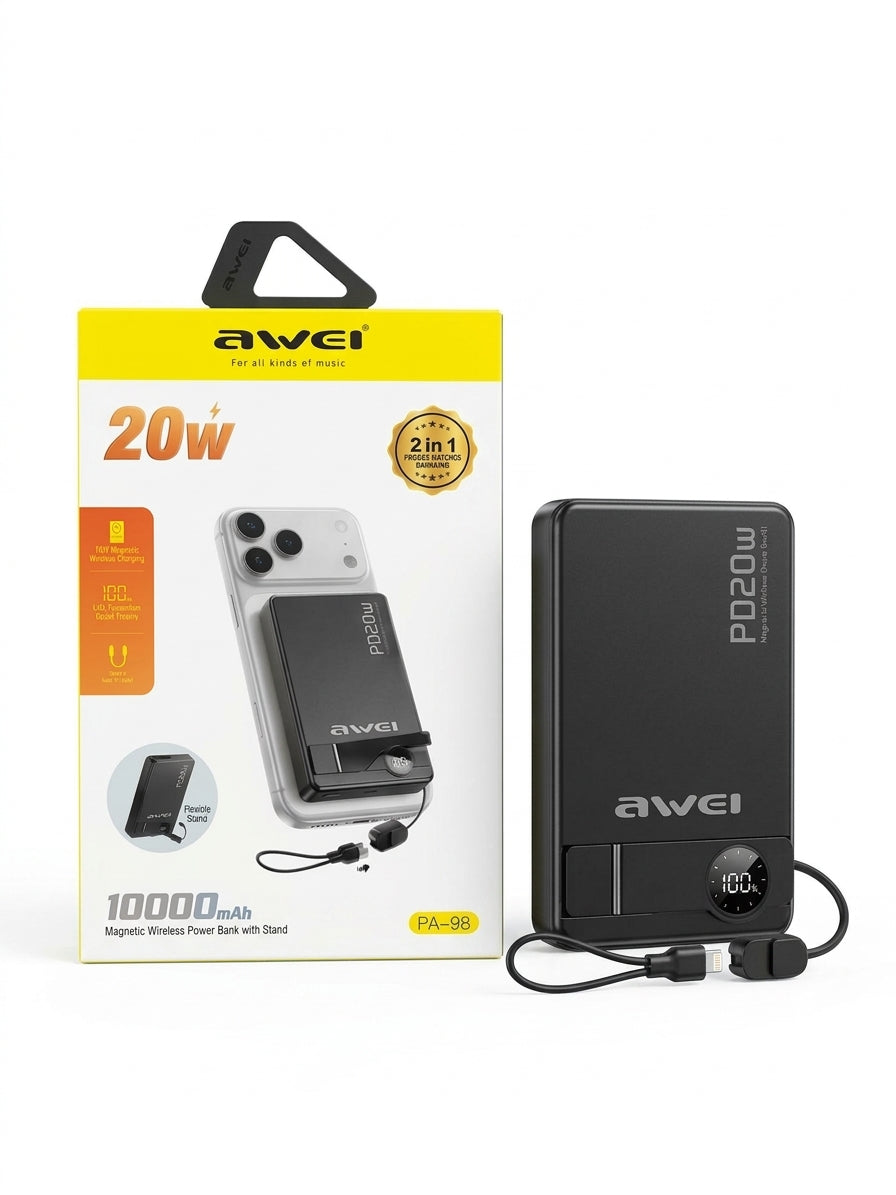 Awei PA-98 10,000mAh Magnetic Wireless Power Bank