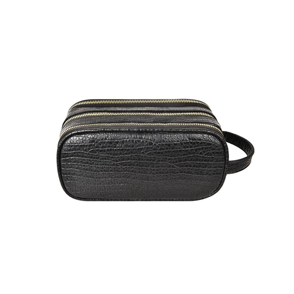 Green Lion Citizen Croco Leather Pouch | Premium Multi-Functional Travel Organizer & Tech Accessory Clutch with Dual Compartments, Card Slots & Secure Wristlet - Black (GNCITICRPCHBK)