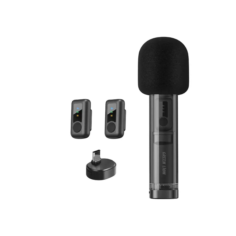 Green Lion GM-94X Wireless Microphone with AI Noise Cancellation 2.4GHz USB-C 360 Degree Omnidirectional Audio Pickup and Charging Case Black (GM-94X)