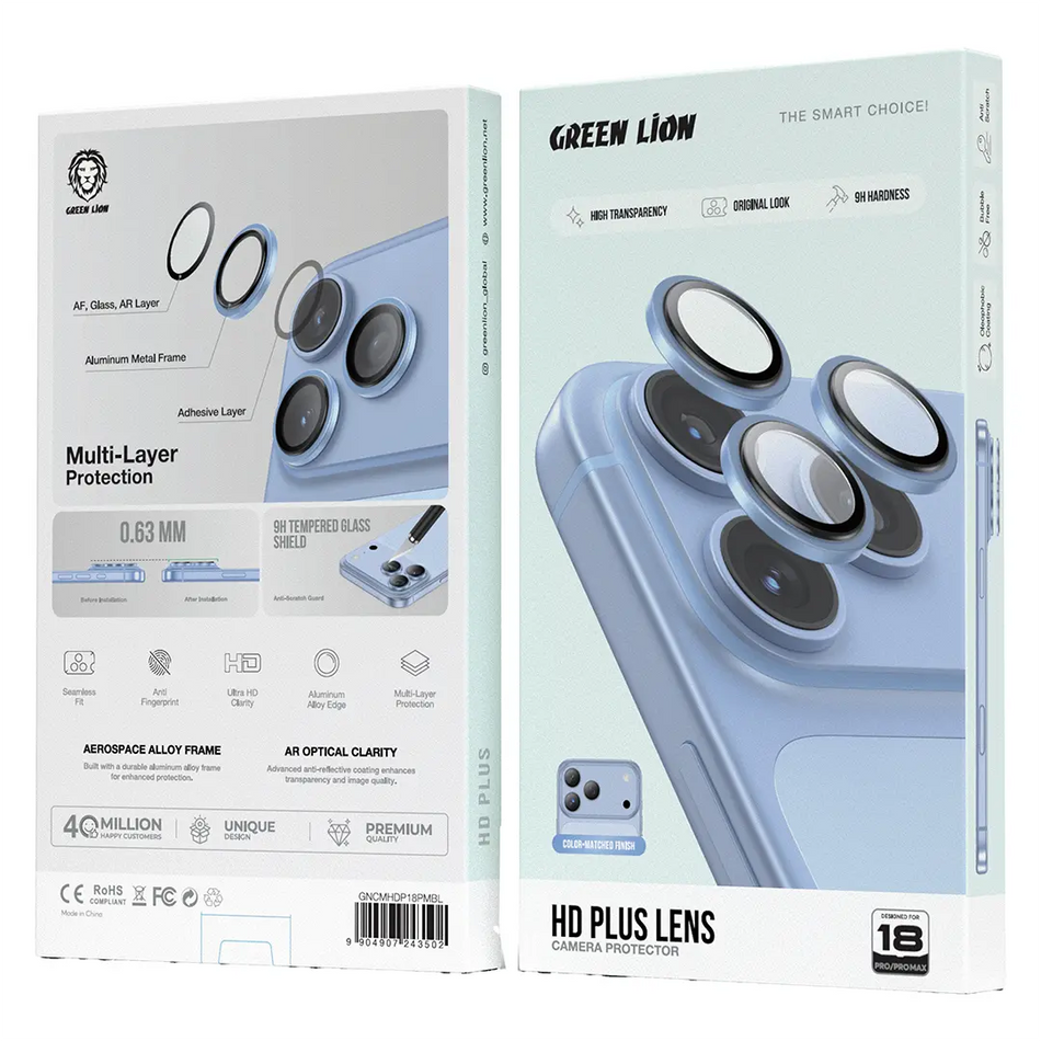 Green Lion HD Plus Camera Lens Protector for iPhone 18 Pro & Pro Max - (Silver/Blue)