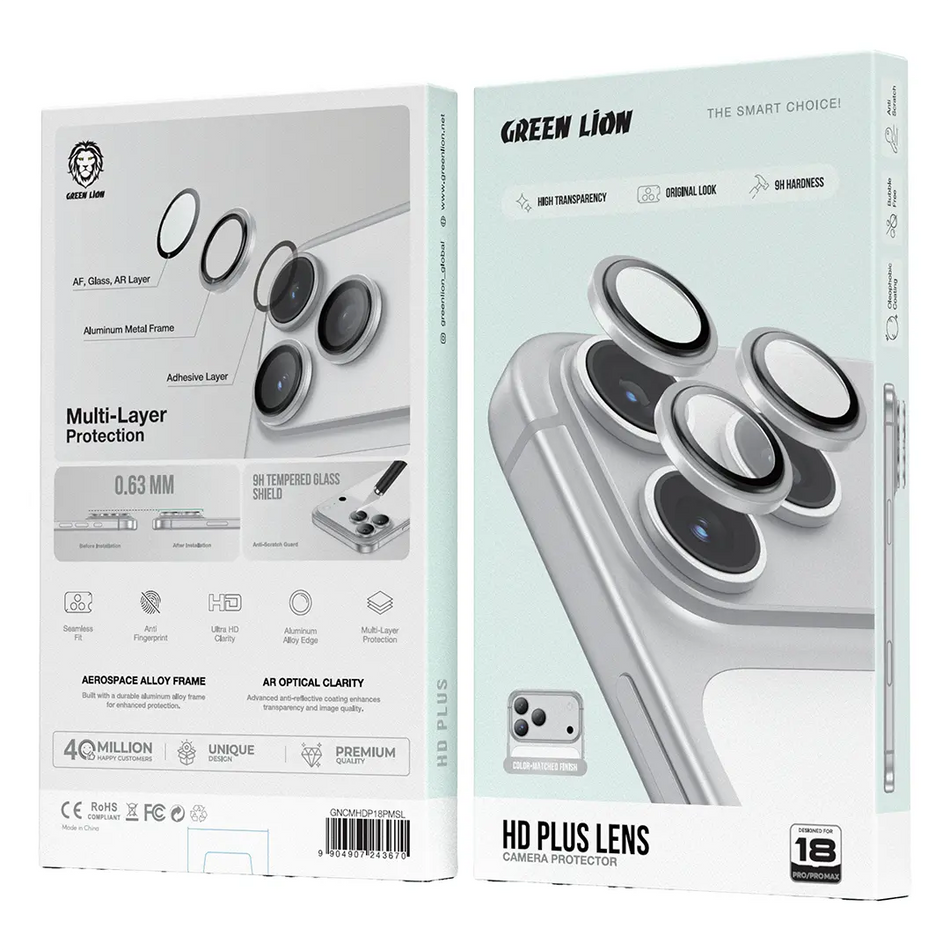 Green Lion HD Plus Camera Lens Protector for iPhone 18 Pro & Pro Max - (Silver/Blue)