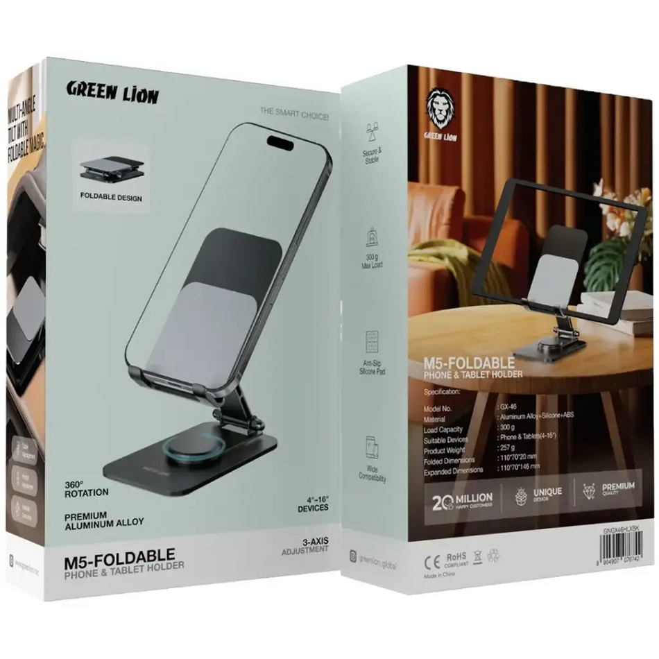 Green Lion M5-Foldable Phone & Tablet Holder - Heavy-Duty Adjustable Lazy Mount Holder for Desk