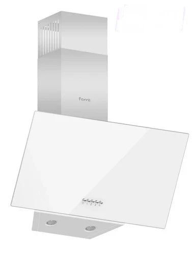 FERRE 60cm Decorative Angled Glass Chimney Cooker Hood | Touch Control Kitchen Extractor Fan with High-Velocity Copper Motor (MOD-3000-60-WHITE)