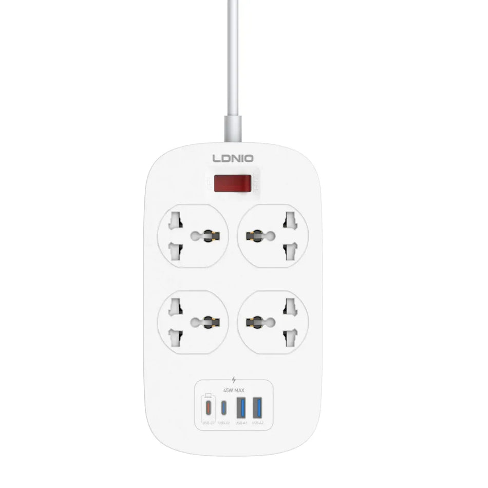 LDNIO SC4407C Universal Power Strip | 45W PD Fast Charging | 8 Ports (4 AC Outlets + 4 USB) | US/EU/UK Plug Type | 2M Heavy-Duty Power Cord