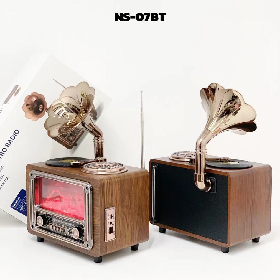NS-07BT Retro Flame Lamp 15W Portable Bluetooth 5.3 Speaker & AM/FM/SW 3-Band Radio - 1000-2000mAh Home Decor Audio System