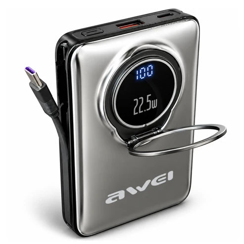 Awei H45A 10,000mAh Magnetic Power Bank with Stand - Electroplated Silver