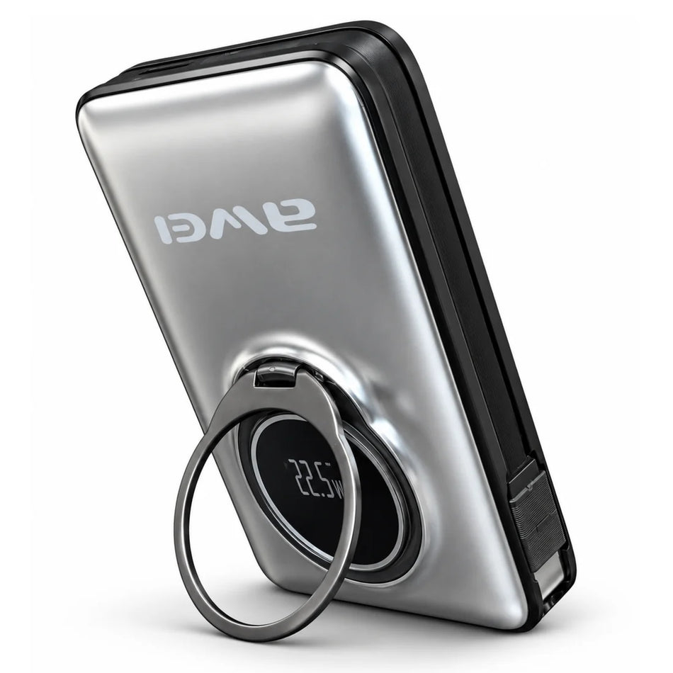 Awei H45A 10,000mAh Magnetic Power Bank with Stand - Electroplated Silver