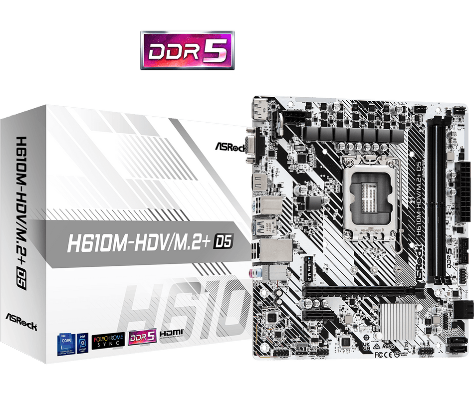 ASRock H610M-HDV/M.2+ D5 mATX Motherboard for Intel LGA1700 CPU