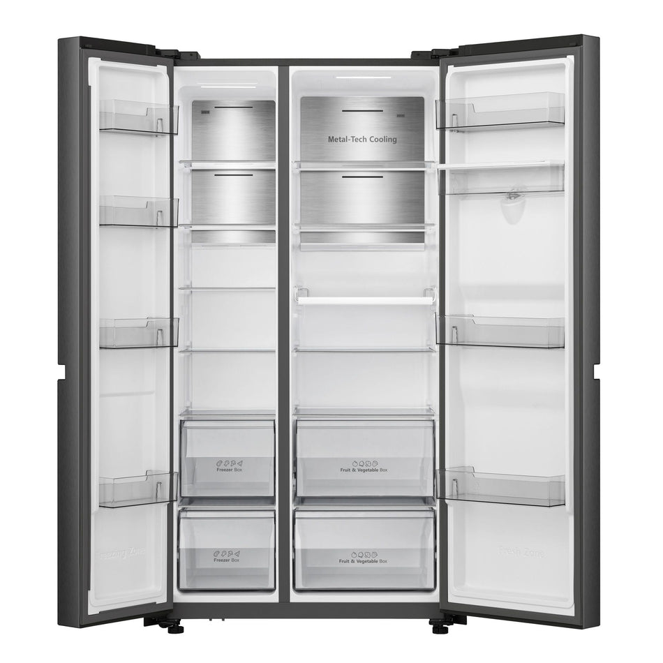 Hisense - H800SB-WD - Wifi Connected American Fridge Freezer Side by Side with Non-Plumbed Water Dispenser, Total No Frost, 649 liters (631L Net), Black Stainless Steel - F Rated, Noise level: 43 decibels, H179.5 x W91.0 x D71.7 (cm) [Energy Class F]