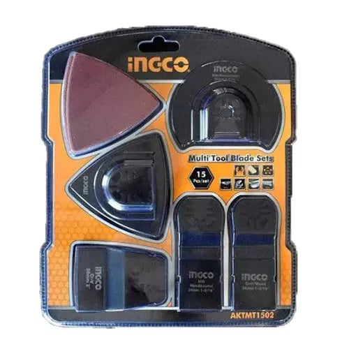 Ingco 15-Piece Professional Oscillating Multi-Tool Blade & Accessory Set - Bi-Metal Wood & Metal Flush Cut Blades, Scraper, and Delta Sanding Pad Kit (AKTMT1502)