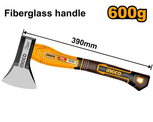 Ingco 600g Felling Axe | Fiberglass Handle Wood Splitting Hand Hatchet with Drop-Forged Carbon Steel Blade (HAX081600)