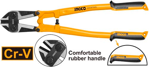 INGCO 24" / 600mm Industrial Heavy-Duty Bolt Cutter (Coupe-Boulons) – High-Grade Cr-V / Carbon Steel Jaws, High-Leverage Compound Action, Adjustable Blade Alignment, and Rubberized Ergonomic Grips (HBC0824)