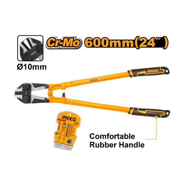 INGCO 24" / 600mm Industrial Heavy-Duty Bolt Cutter (Coupe-Boulons) – High-Grade Cr-V / Carbon Steel Jaws, High-Leverage Compound Action, Adjustable Blade Alignment, and Rubberized Ergonomic Grips (HBC0824)