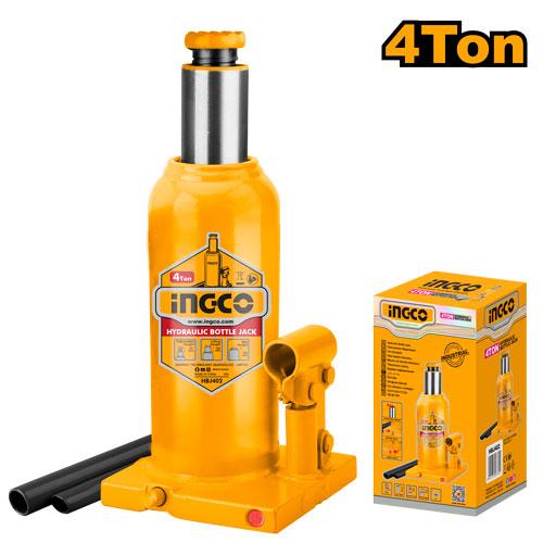 INGCO 4-Ton Heavy-Duty Hydraulic Bottle Jack – High-Stability Cast Iron Base, 180mm to 350mm Lifting Range, and Adjustable Heat-Treated Extension Screw (HBJ402)